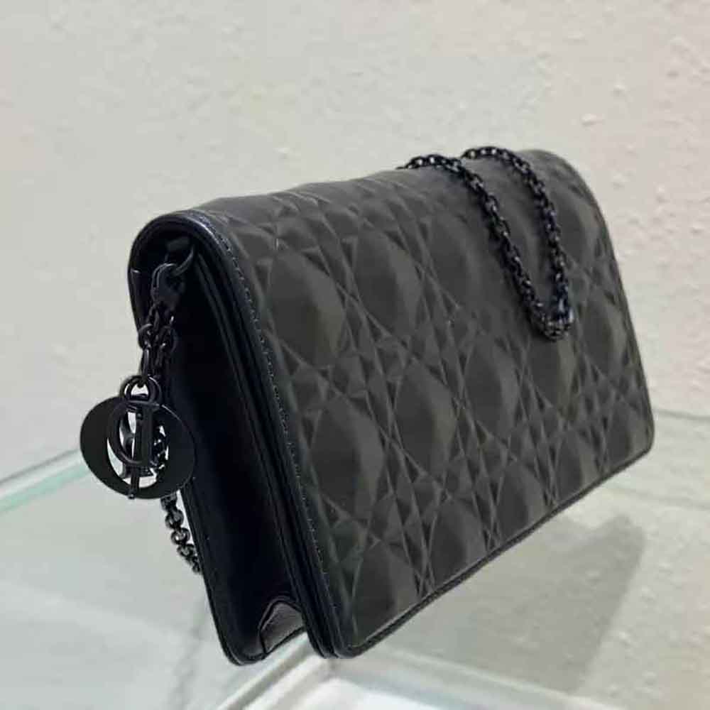 Lady Dior Pouch Black Cannage Calfskin with Diamond Motif