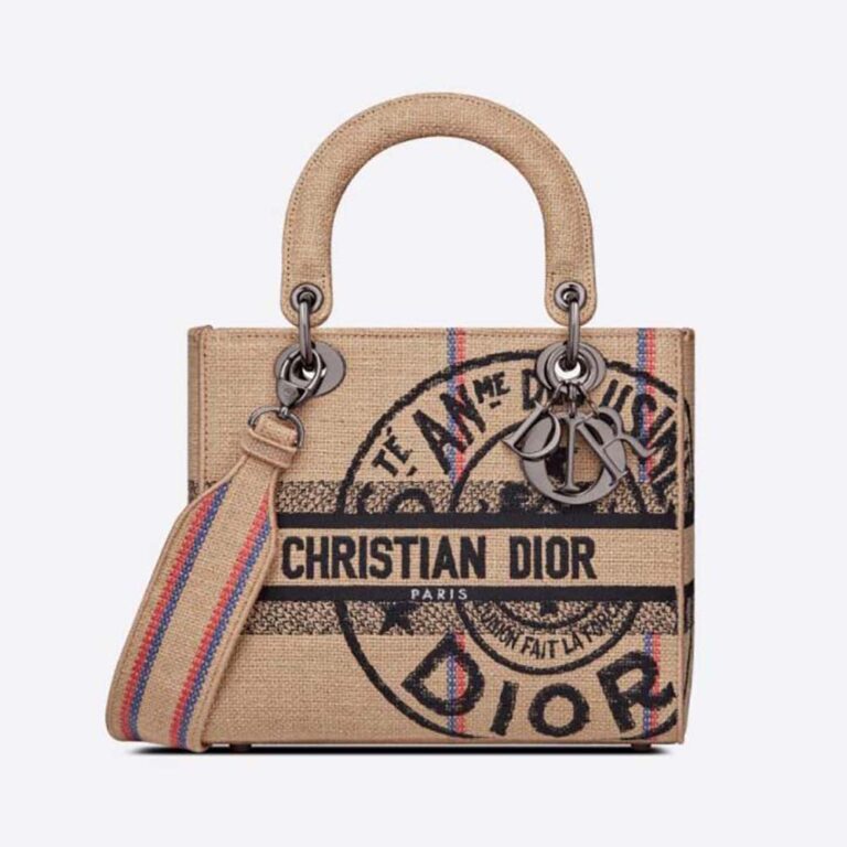 Dior Women Saddle Bag Beige Jute Canvas Embroidered with Dior Union Motif