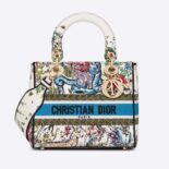 Dior Women Medium Lady D-Lite Bag Latte Multicolor D-Constellation Embroidery