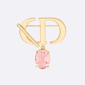 Dior Women Petit CD Brooch Gold-Finish Metal and Amber-Colored Crystal