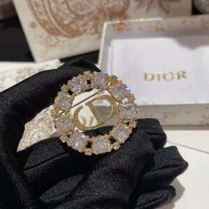 Dior Women Petit CD Brooch Gold-Finish Metal with White and Silver