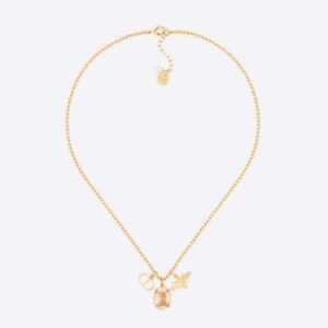 Dior Women Petit CD Necklace Gold-Finish Metal with White Resin Pearl and Amber-Colored Crystal