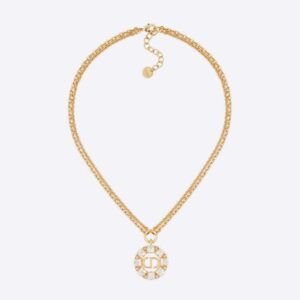 Dior Women Petit CD Necklace Gold-Finish Metal with White and Silver-Tone Crystals