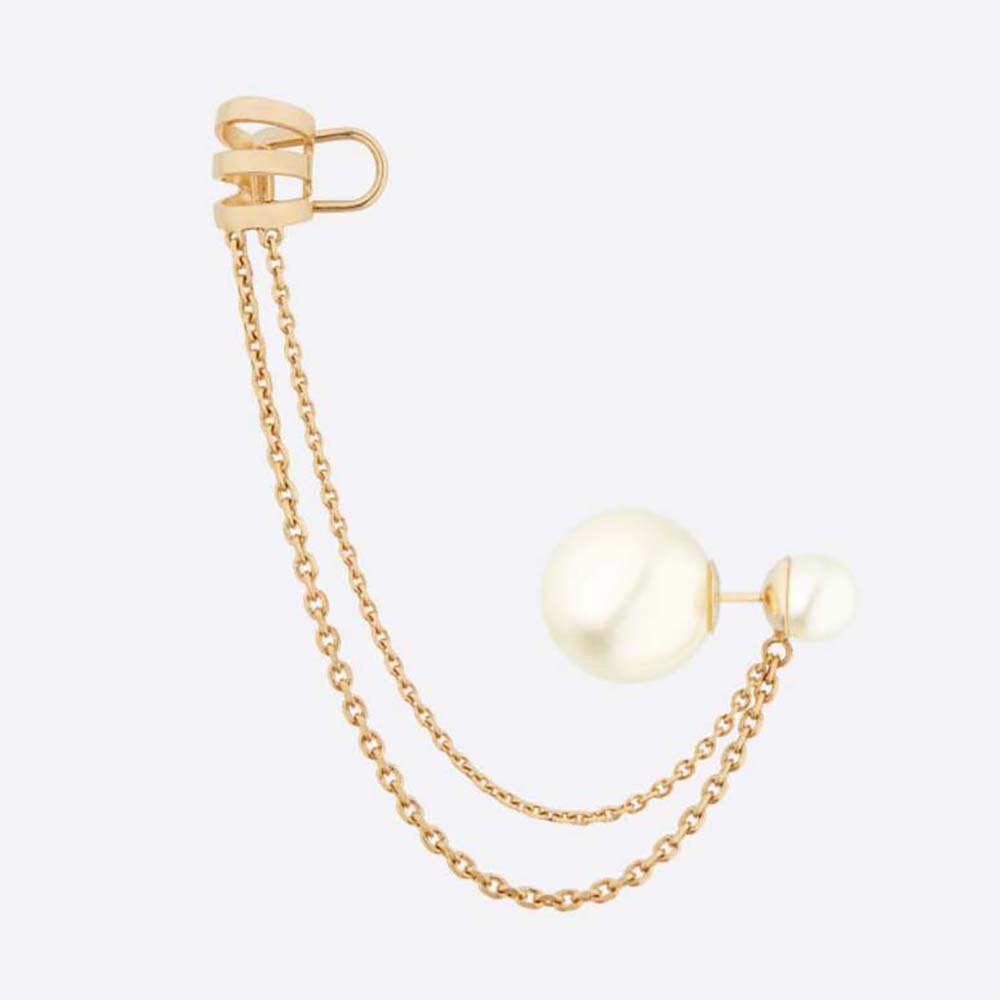 Dior Women Tribales Earrings Silver Finish Metal With White Resin Pearls And White Crystals 0759