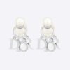 Dior Women Tribales Earrings Silver-Finish Metal with White Resin Pearls and White Crystals