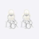 Dior Women Tribales Earrings Silver-Finish Metal with White Resin Pearls and White Crystals