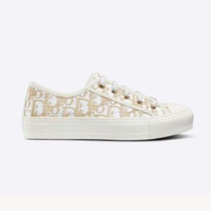 Dior Women Walk'N'Dior Sneaker Gold-Tone Dior Oblique Cotton with Metallic Thread Embroidery