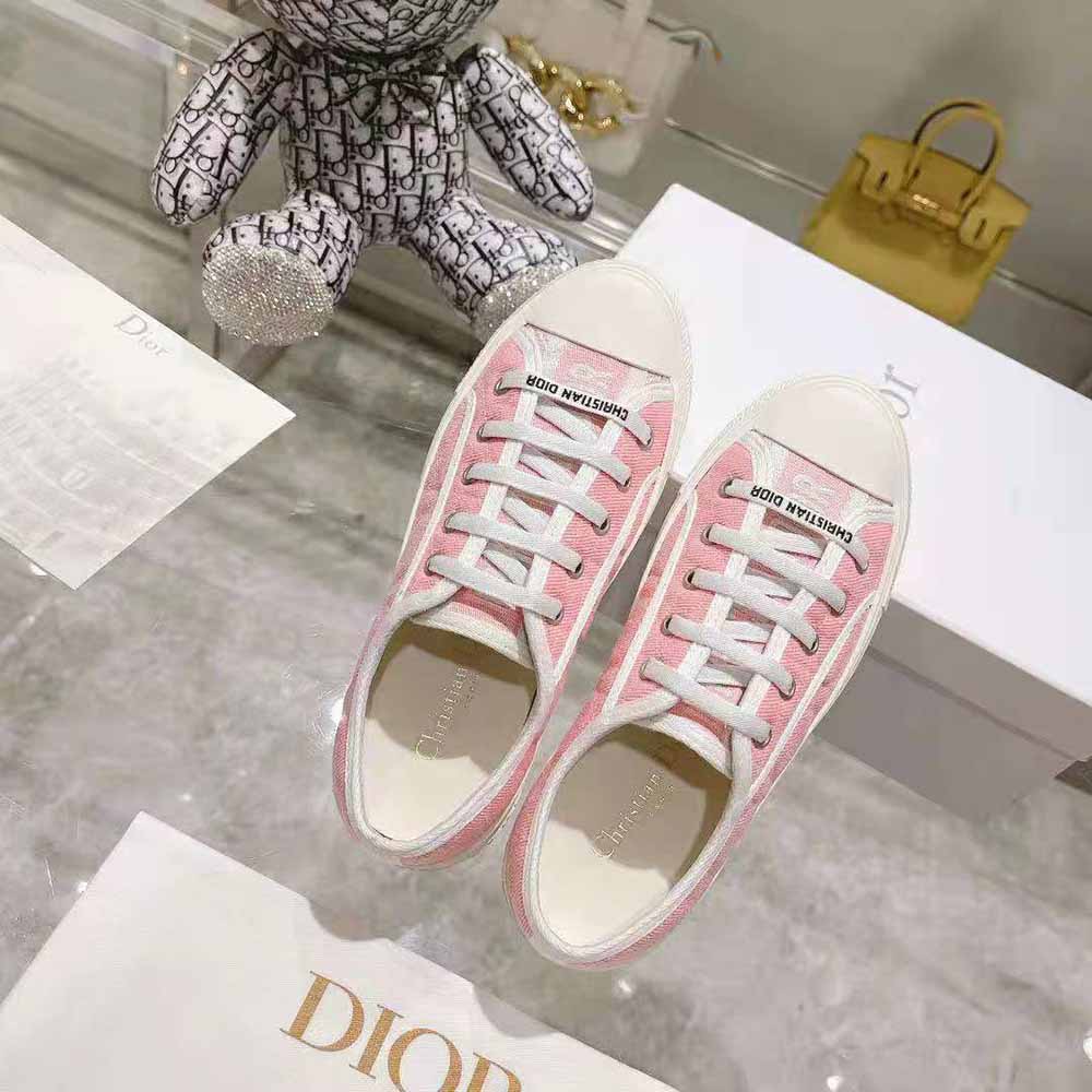 Christian Dior Women's Walk'N'Dior Sneakers Cannage Embroidered Canvas Pink  35