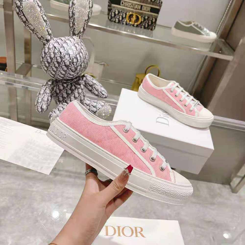 Christian Dior Women's Walk'N'Dior Sneakers Cannage Embroidered Canvas Pink  35