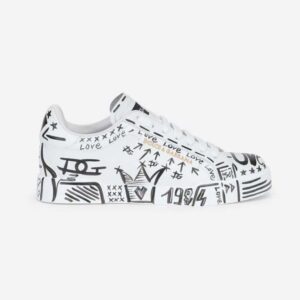 Dolce Gabbana D&G Unisex Hand-Painted Calfskin Portofino Sneakers