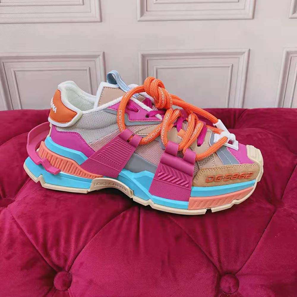 Dolce Gabbana D&G Women Mixed-Material Space Sneakers-Orange 7 Dolce Gabbana D&G Women Mixed-Material Space Sneakers-Orange - Image 7
