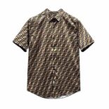 Fendi Men Brown Silk Shirt with FF Motif Printed All Over