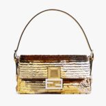 Fendi Women Baguette 1997 Gold-Colored Leather and Sequinned Bag