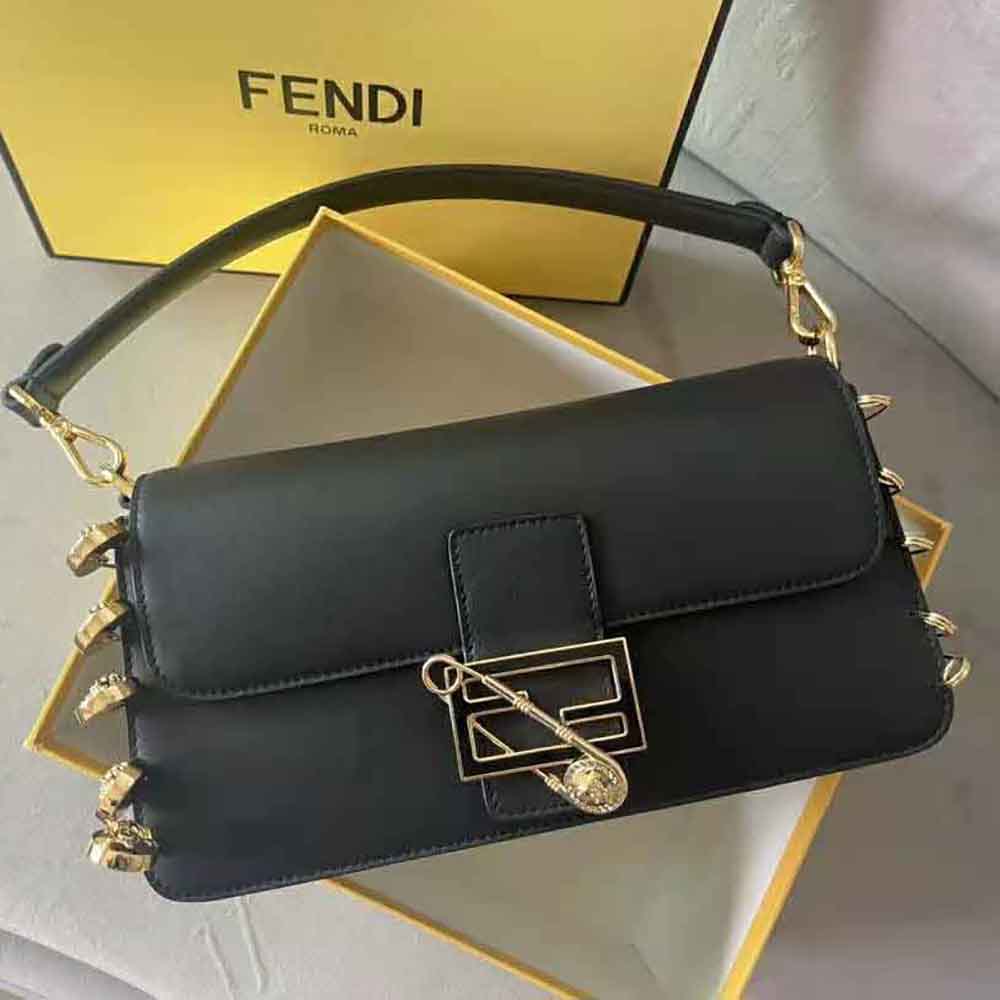 Fendi x Versace Fendace Brooch Baguette NM Bag Leather Mini Black 17647245