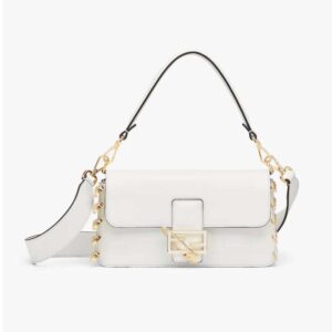 Fendi Women Baguette Brooch Fendace White Leather Bag