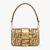 Fendi Women Brooch Mini Baguette Fendace Bag in Gold Perforated Leather