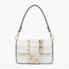 Fendi Women Brooch Mini Baguette Fendace White Leather Bag