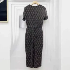 Fendi Women Brown Micro Mesh Dress with Pared-Down Silhouette