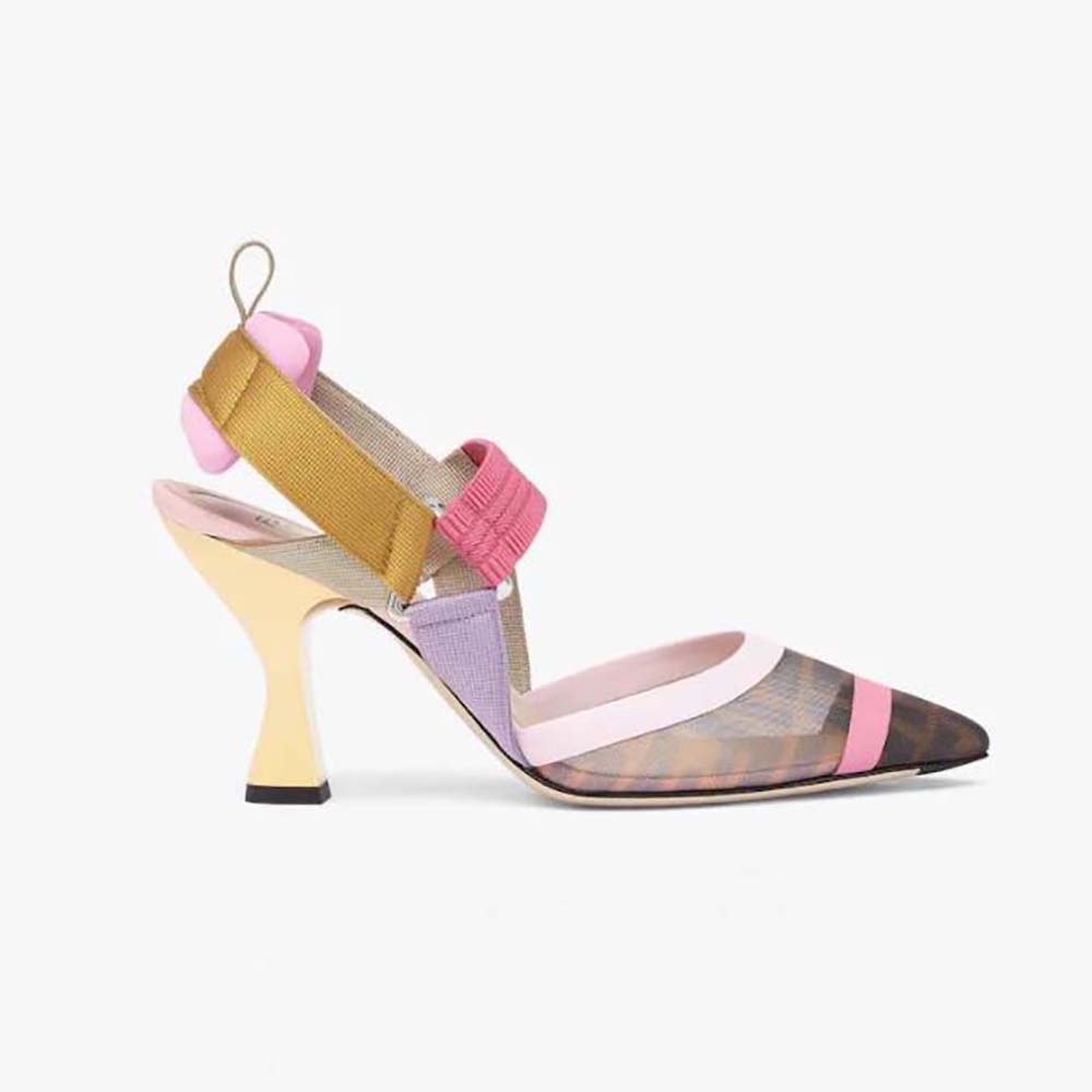Fendi Women Colibrì Brown Mesh High-Heeled Slingbacks 1 Fendi Women Colibrì Brown Mesh High-Heeled Slingbacks