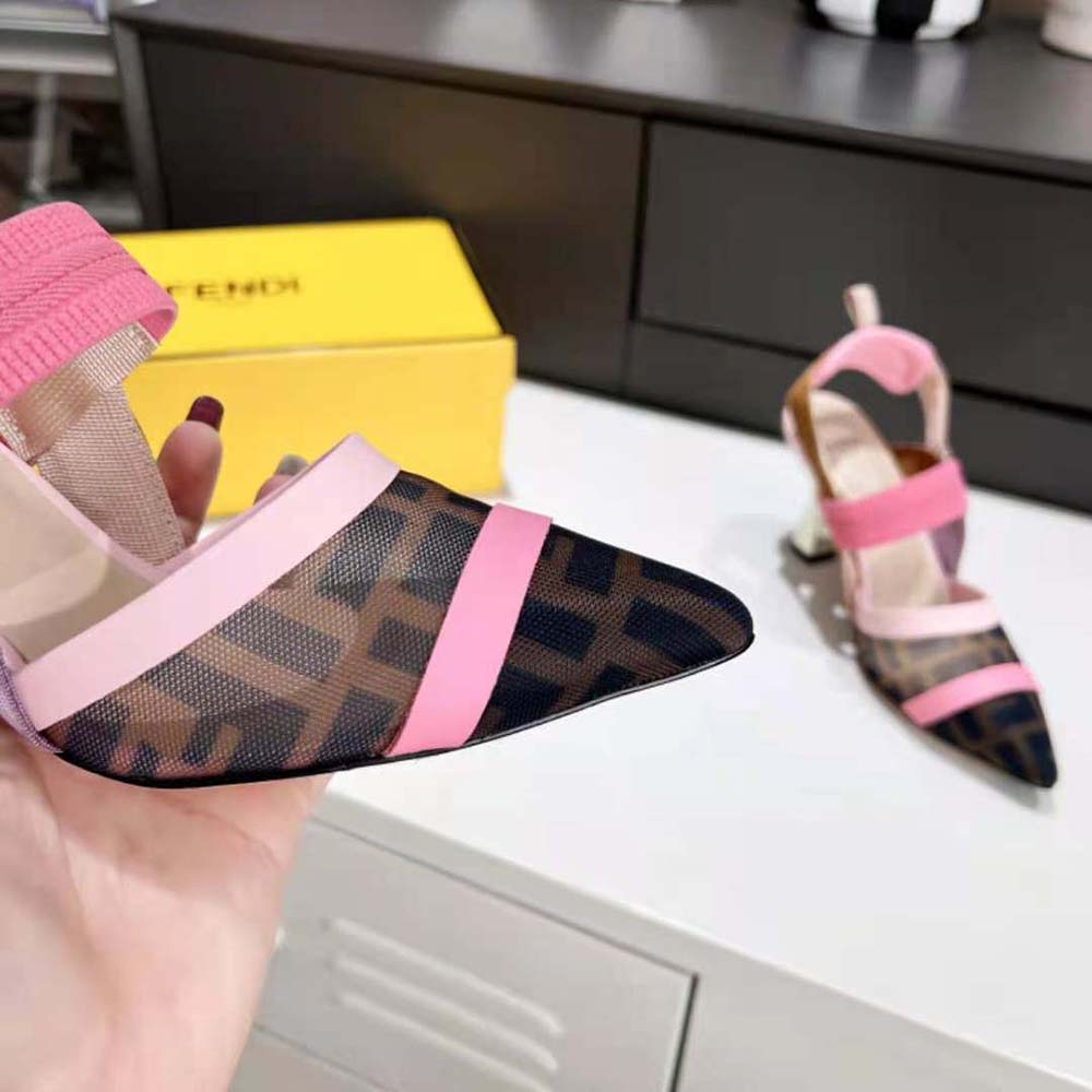 Fendi Women Colibrì Brown Mesh High-Heeled Slingbacks 7 Fendi Women Colibrì Brown Mesh High-Heeled Slingbacks - Image 7