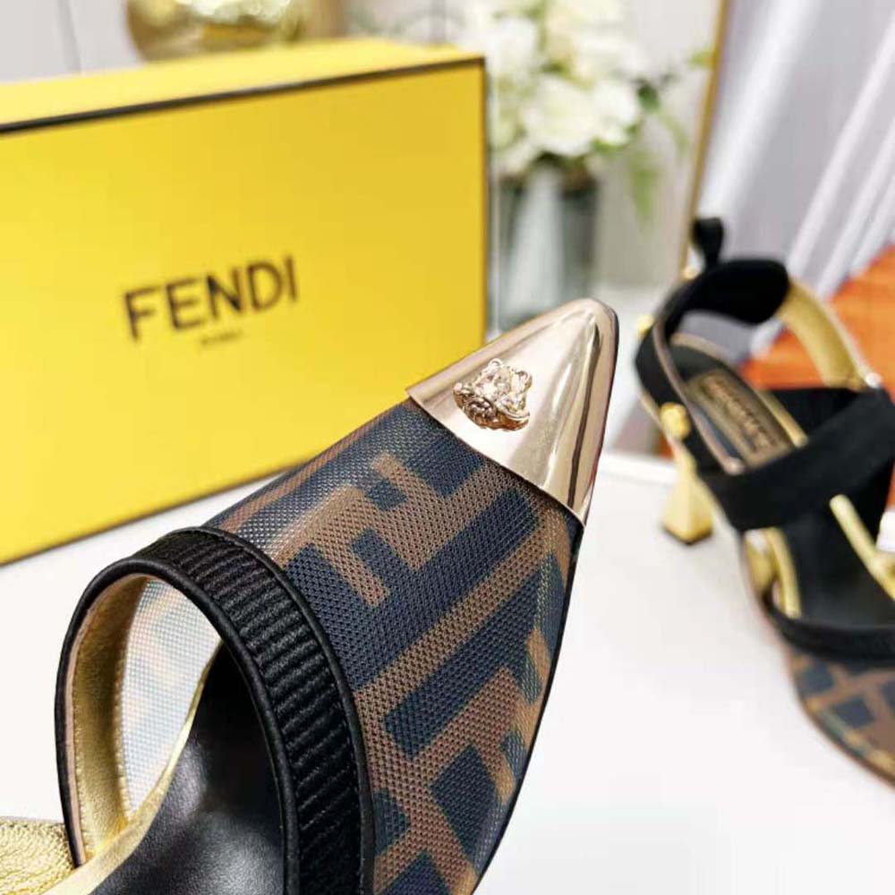 Fendi Women Colibrì Fendace High-Heeled Slingbacks in FF Mesh with Medusa  Details