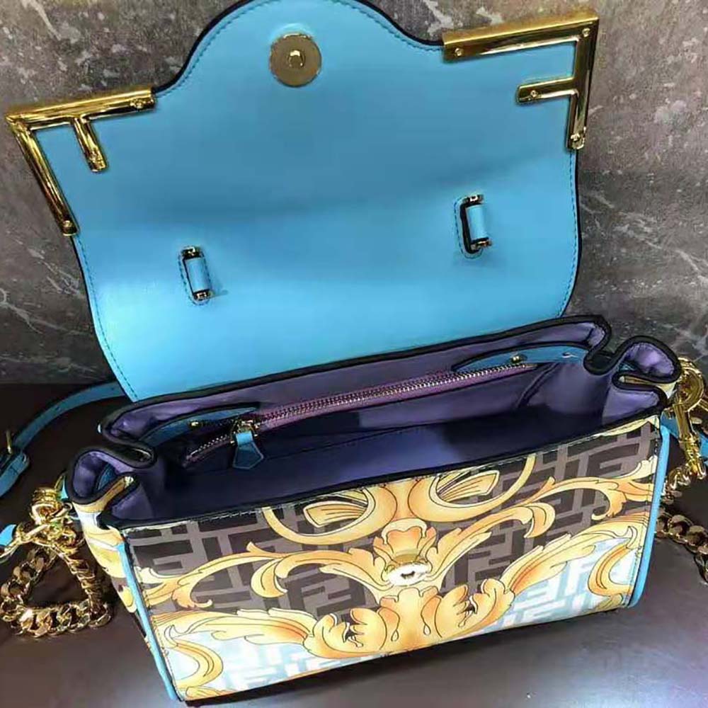 Fendi Fendace La Medusa Medium Handbag Gold Baroque/Blue in Leather with  Gold-tone - US