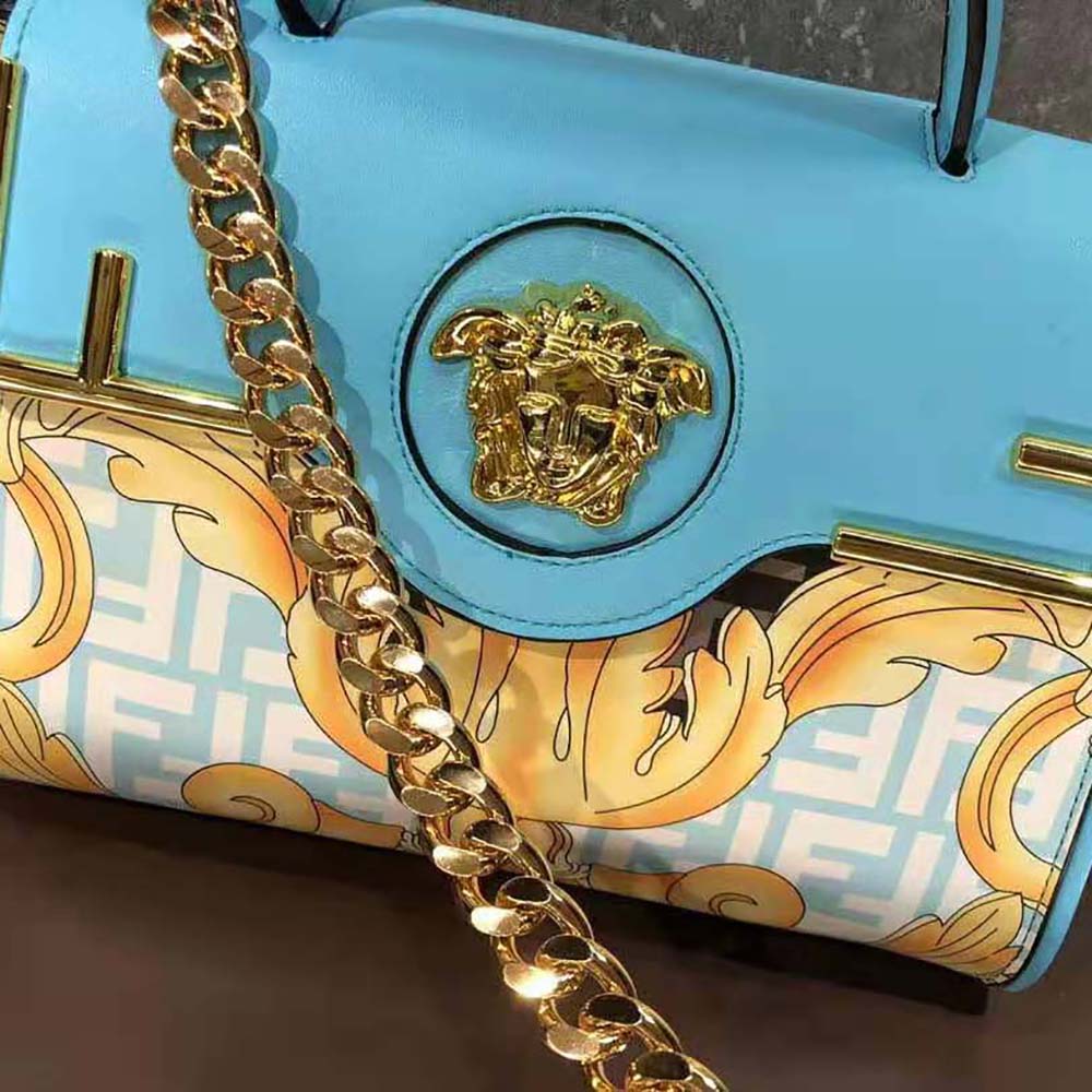 Fendi Fendace La Medusa Medium Handbag Gold Baroque Print in