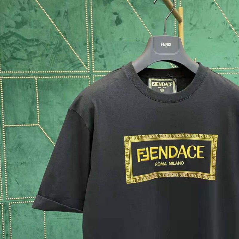 Fendi Men Fendace Logo Black Jersey T-shirt