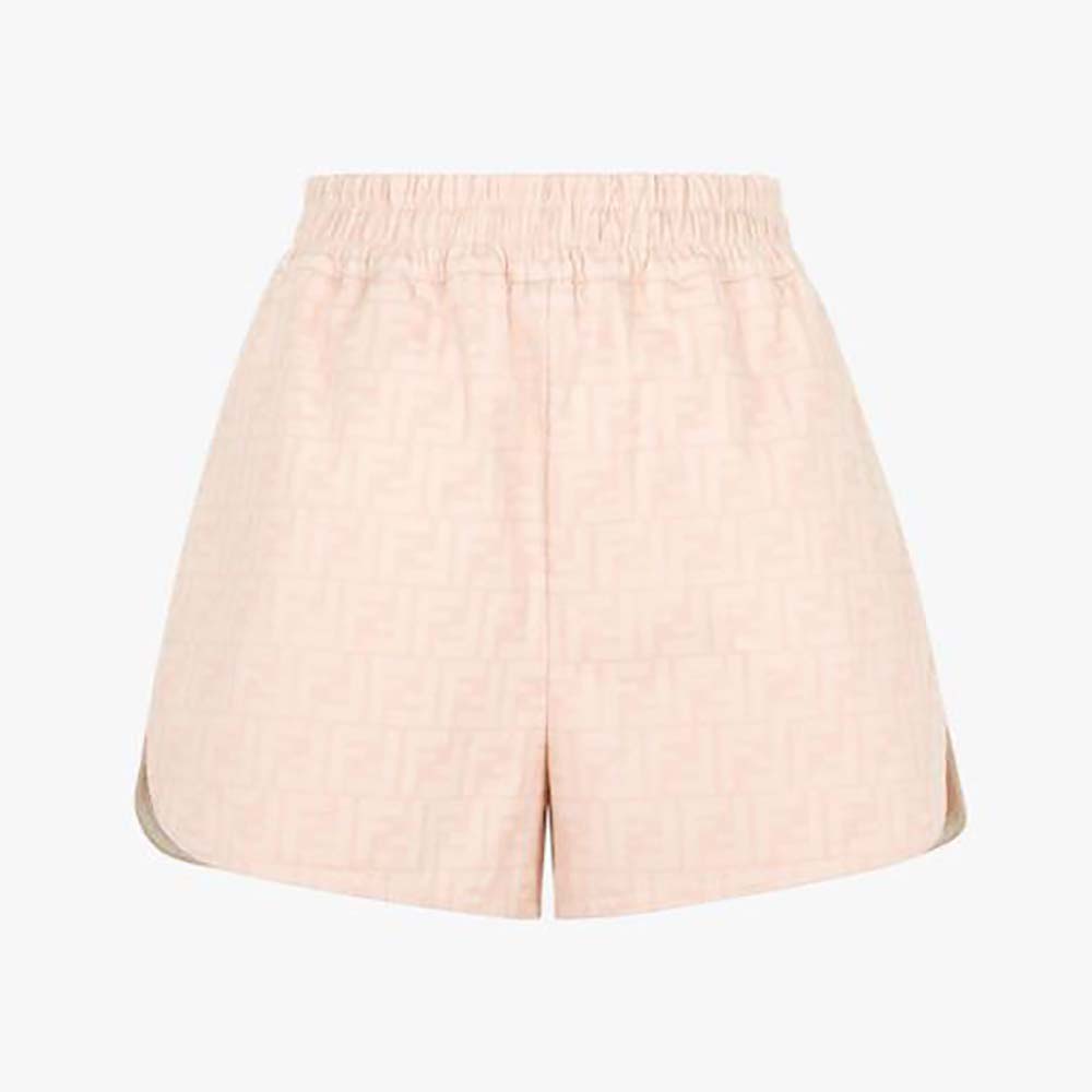 Fendi Women Pink Denim Shorts with A Rounded Hem
