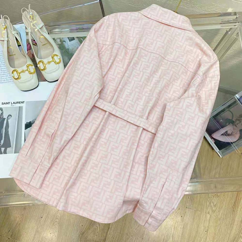 Fendi Women Pink Denim Go-To jacket with Shirt Collar and Low-Cut Set-in Sleeves 3 Fendi Women Pink Denim Go-To jacket with Shirt Collar and Low-Cut Set-in Sleeves - Image 3