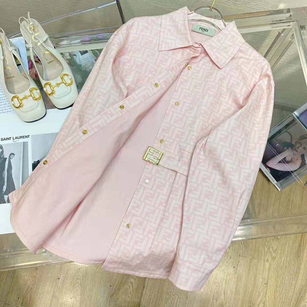 Fendi Women Pink Denim Go-To jacket with Shirt Collar and Low-Cut Set-in Sleeves 4 Fendi Women Pink Denim Go-To jacket with Shirt Collar and Low-Cut Set-in Sleeves - Image 4