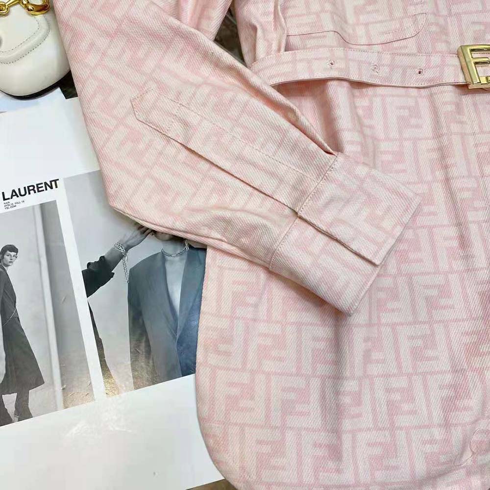 Fendi Women Pink Denim Go-To jacket with Shirt Collar and Low-Cut Set-in Sleeves 10 Fendi Women Pink Denim Go-To jacket with Shirt Collar and Low-Cut Set-in Sleeves - Image 10