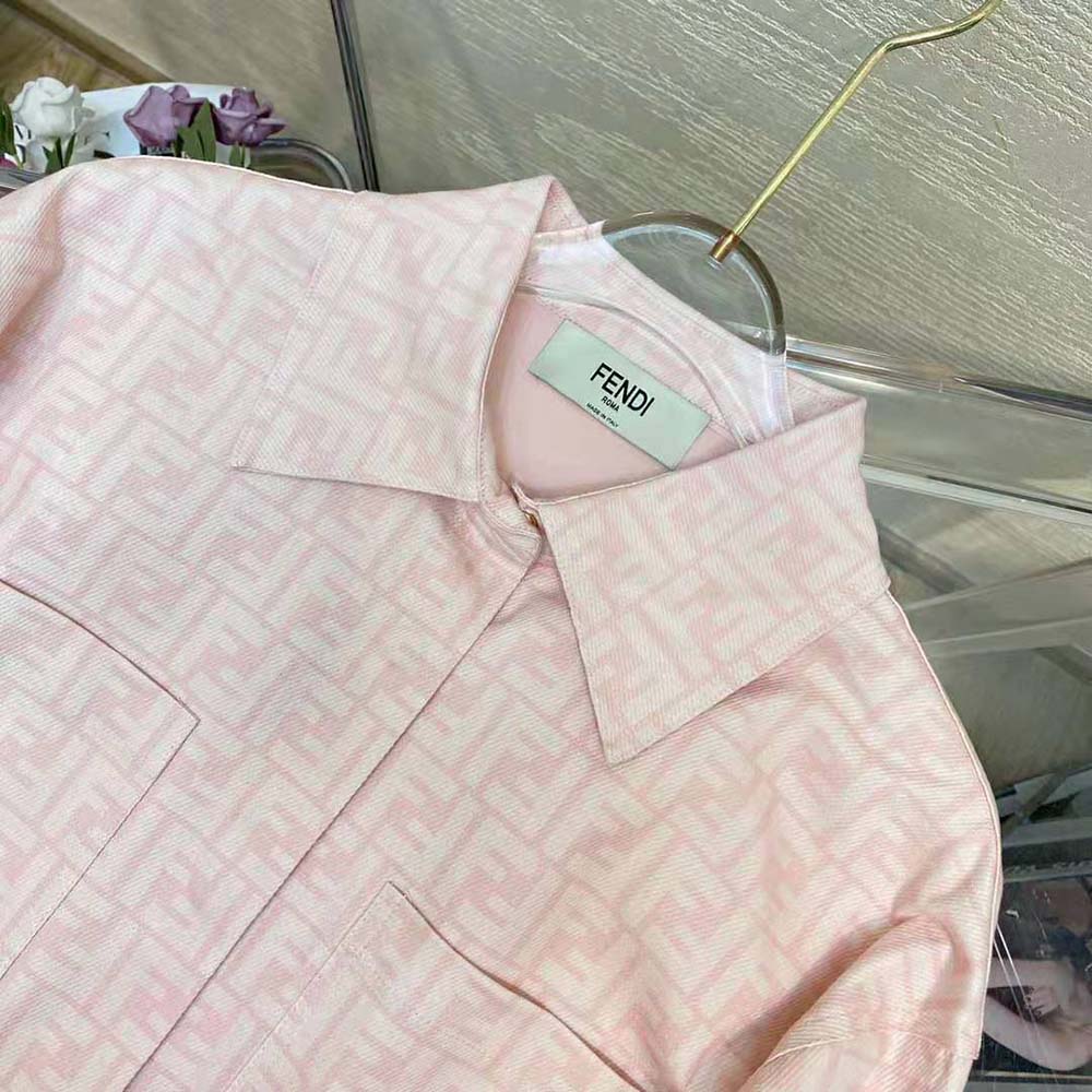 Fendi Women Pink Denim Go-To jacket with Shirt Collar and Low-Cut Set-in Sleeves 8 Fendi Women Pink Denim Go-To jacket with Shirt Collar and Low-Cut Set-in Sleeves - Image 8