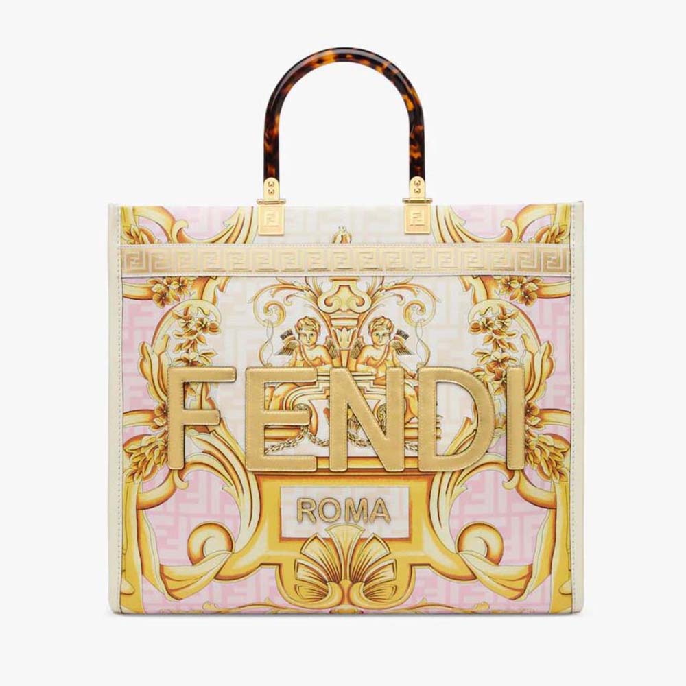 Fendi x Versace Fendace Convertible Sunshine Shopper Tote Printed Leather  For Sale at 1stDibs