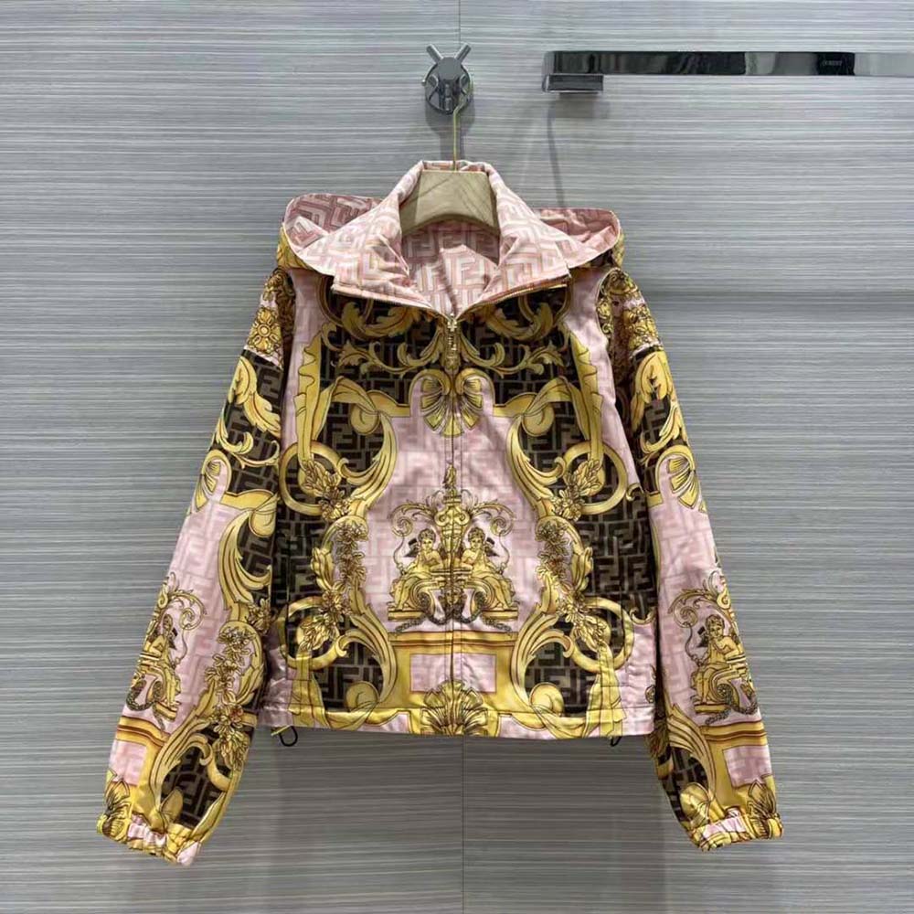 Fendi Women Windbreaker Fendace Multicolor Nylon Jacket