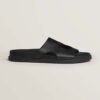 Hermes Women Edith Sandal in Calfskin with Perforated Upper-Black