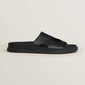 Hermes Women Edith Sandal in Calfskin with Perforated Upper-Black