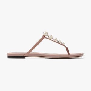 Jimmy Choo Women Alaina Flat Ballet Pink Nappa Leather Flats with Pearl Embellishment