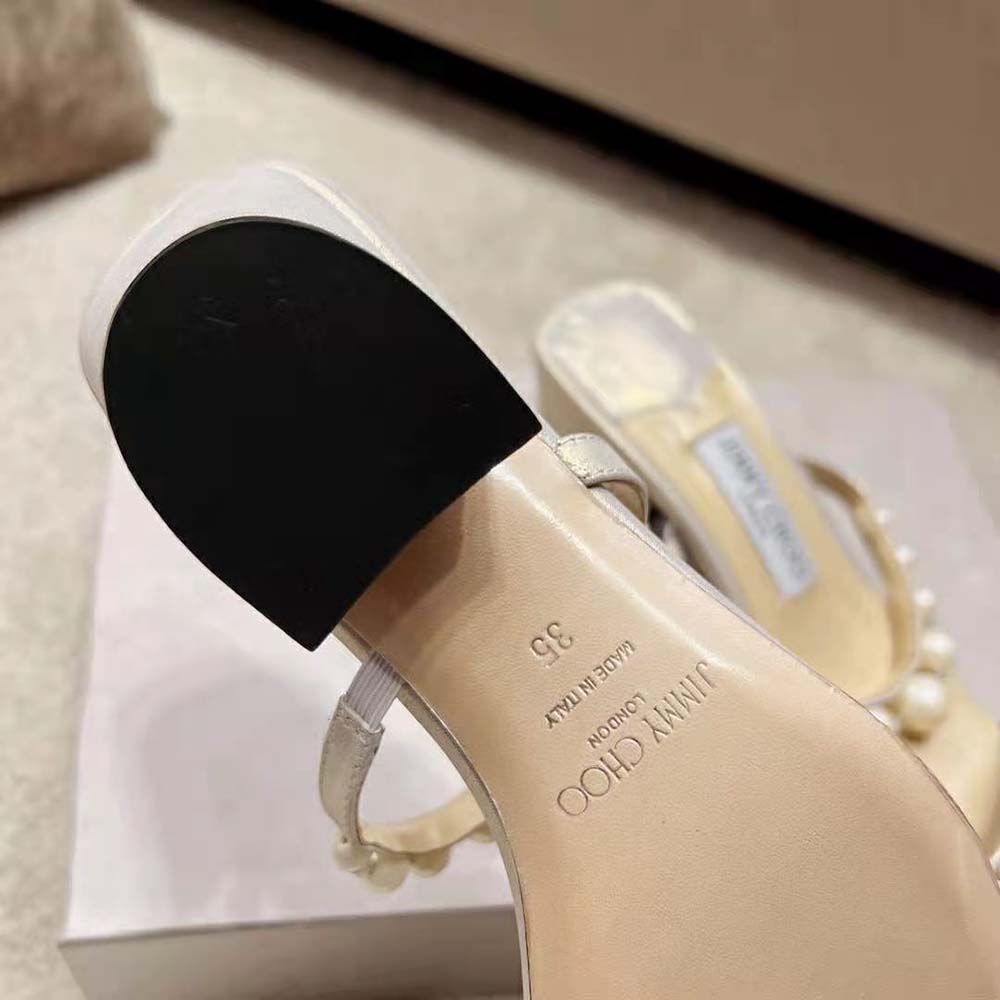 Jimmy Choo Women Amara 45 Champagne Shimmer Suede Mules with Pearl Embellishment 10 Jimmy Choo Women Amara 45 Champagne Shimmer Suede Mules with Pearl Embellishment - Image 10