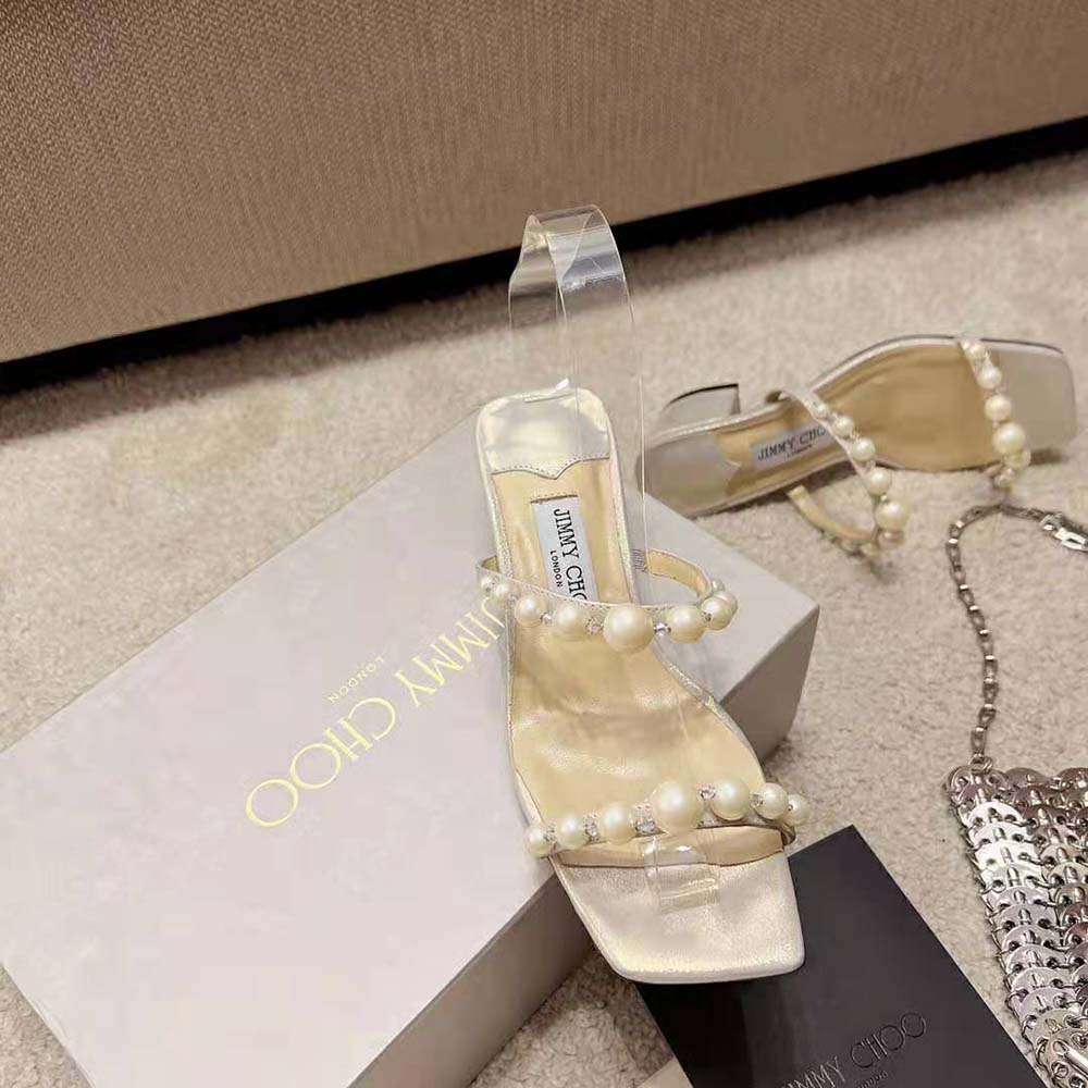 Jimmy Choo Women Amara 45 Champagne Shimmer Suede Mules with Pearl Embellishment 5 Jimmy Choo Women Amara 45 Champagne Shimmer Suede Mules with Pearl Embellishment - Image 5