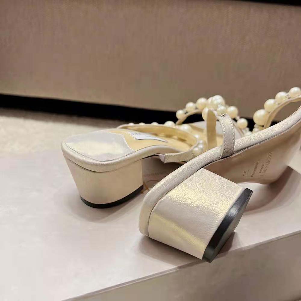 Jimmy Choo Women Amara 45 Champagne Shimmer Suede Mules with Pearl Embellishment 9 Jimmy Choo Women Amara 45 Champagne Shimmer Suede Mules with Pearl Embellishment - Image 9