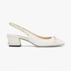 Jimmy Choo Women Hya 45 Latte Nappa Slingbacks with Pearl Studs