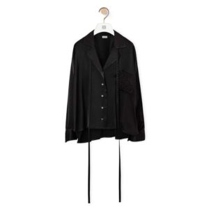 Loewe Women Anagram Embroidered Pyjama Blouse in Satin-Black