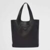 Prada Men Leather Tote Embossed Front Logo-Black