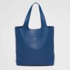 Prada Men Leather Tote Embossed Front Logo-Navy