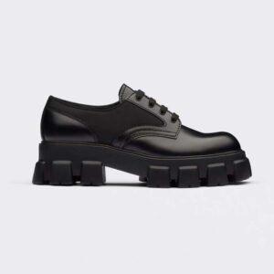 Prada Men Monolith Brushed Rois Leather and Nylon Lace-up Shoes