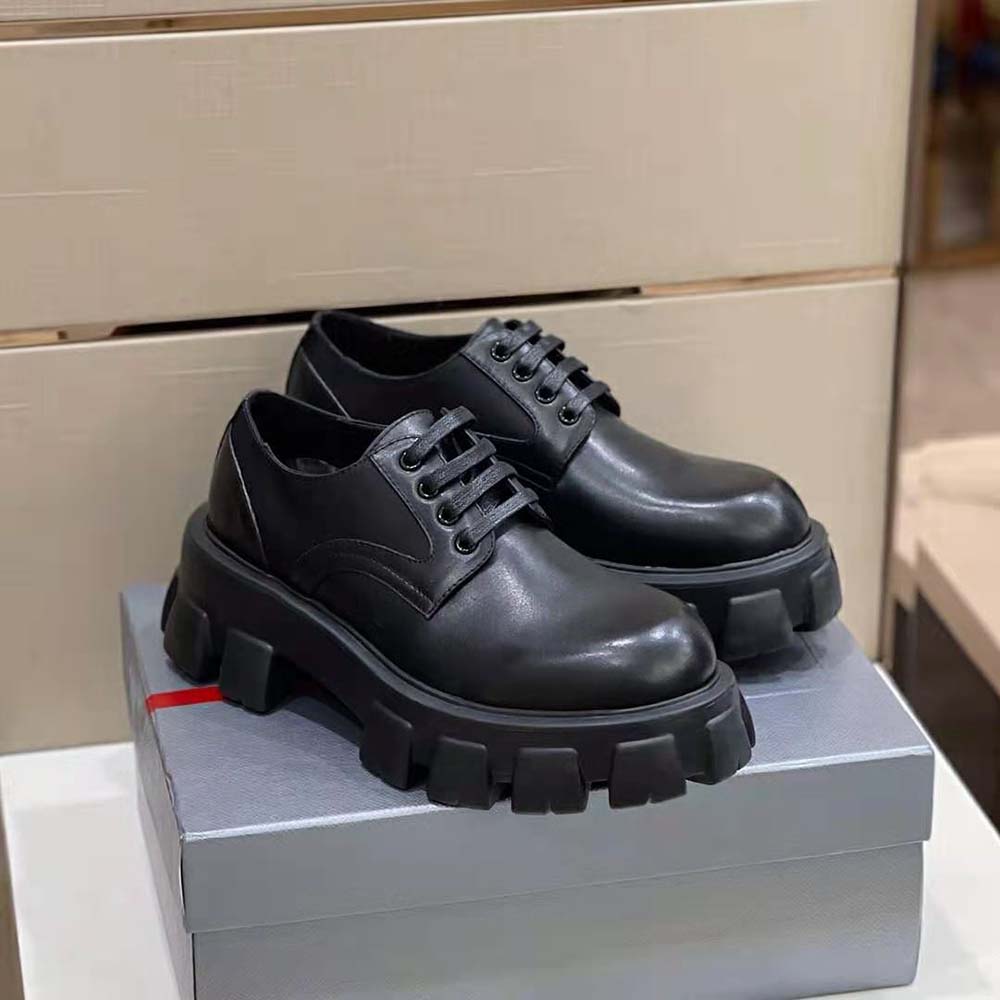 prada monolith brushed leather and nylon shoe