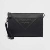 Prada Men Saffiano Leather Pouch-Black