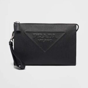 Prada Men Saffiano Leather Pouch-Black