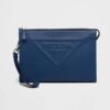 Prada Men Saffiano Leather Pouch-Navy